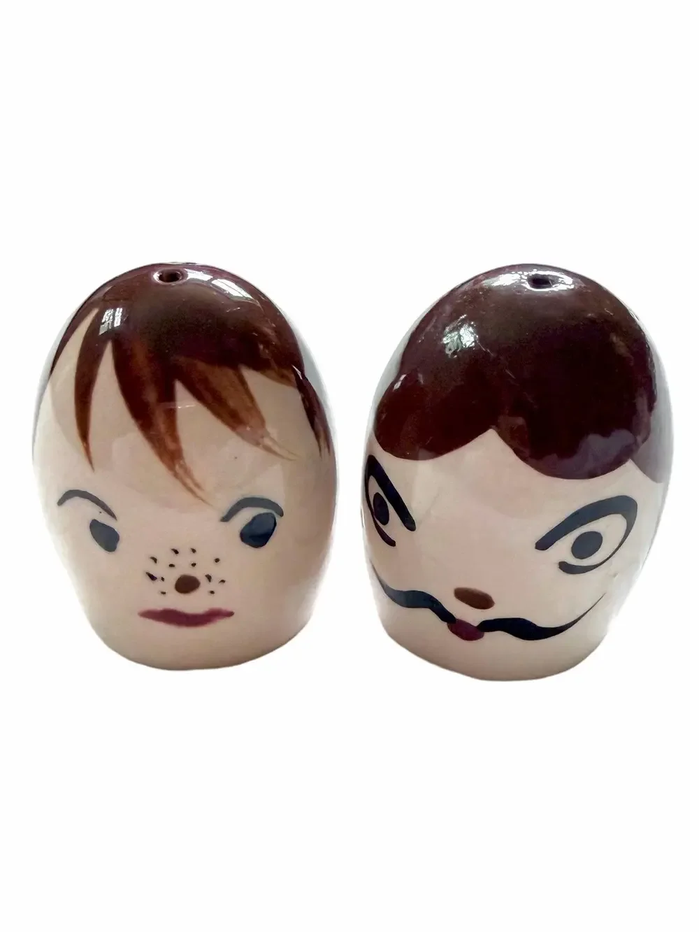 Vintage Napco Salt Pepper Shakers Egg Faces Man Woman Small Ceramic 2.25”